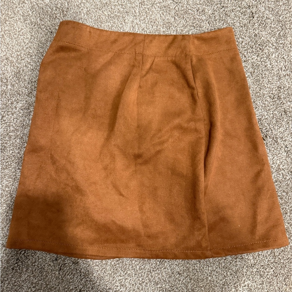 SHEIN Suede-Look A-Line Skirt in Cognac Brown